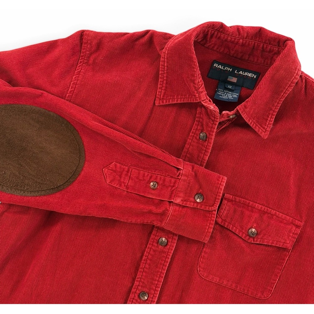 VTG Polo Ralph Lauren Corduroy Shirt Womens 12 Elbow Patches Button Up Cowgirl